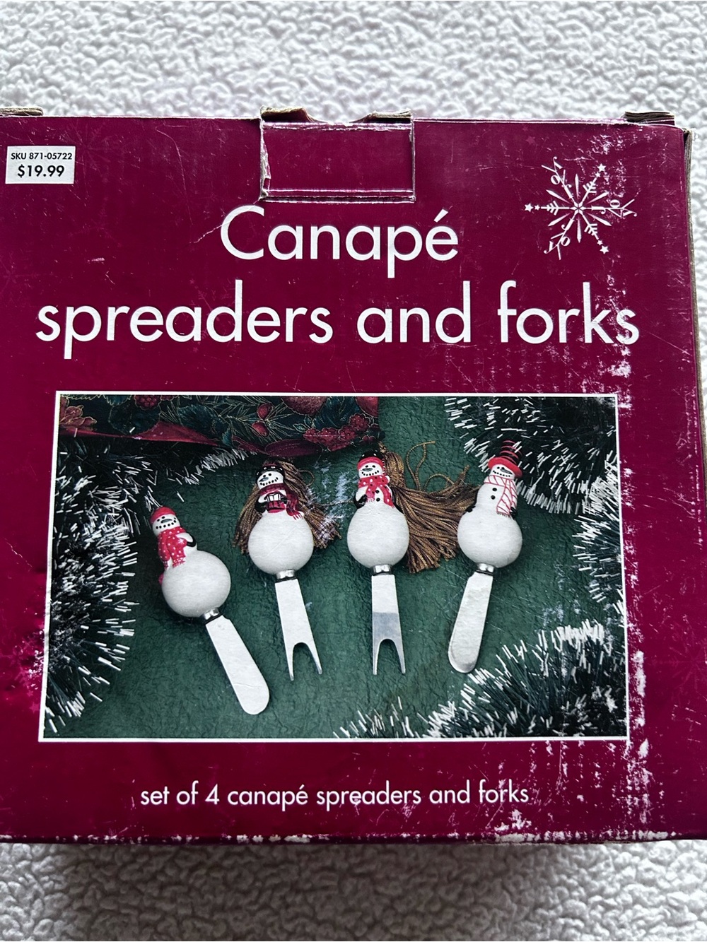 Vintage Snowman Canapé Spreaders & Forks Set of 4 Christmas w/ Box